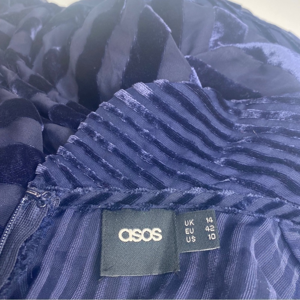 ASOS Sheer Velvet Midnight Blue Babydoll Dress Sz 10 - Picture 9 of 11